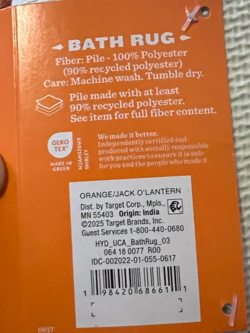 Halloween Pumpkin Orange Bath Mat - Festive Jack-O'-Lantern Design - Picture 3 of 3